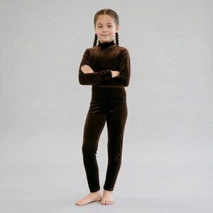 Girl's Custom Jumpsuit Dance Costume in Dark Chocolate Brown Velvet and size 4-6